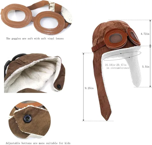 Vista 3 de Gorro con orejeras con polar, muy cálido, estilo aviador. Ideal para niños, de Happy Will Pilot., Talla libre, Marrón