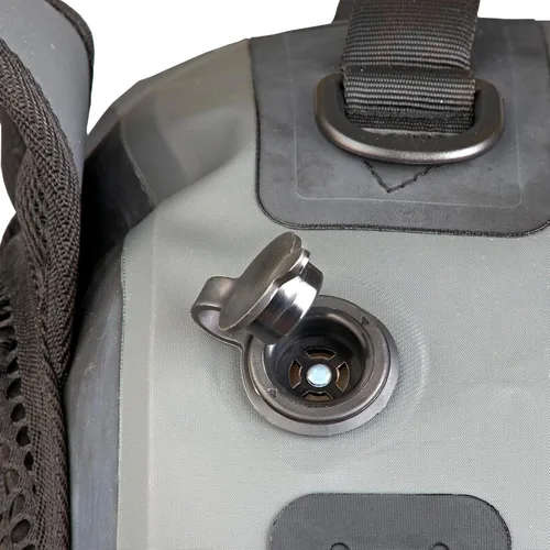 Vista 9 de Xelfly - Mochila de pesca impermeable con soporte para caña, válvula de aire inflable, correas acolchadas para la cintura y bucles para engranajes