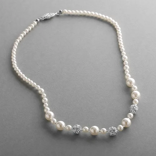 Vista 3 de Mariell Collar de perlas de color marfil para novias con detalles de bola de fuego de cristal de diamantes de imitación, joyería de boda nupcial