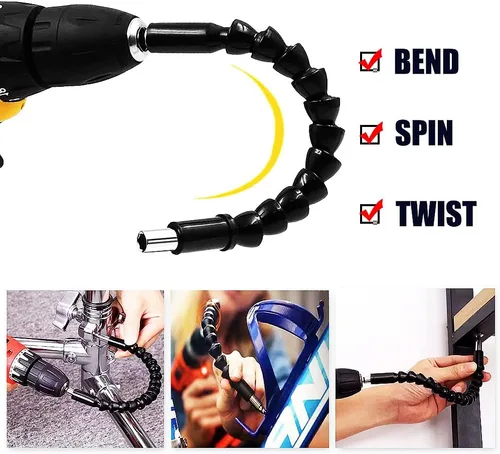 Vista 2 de Extensión de broca flexible + accesorio de taladro en ángulo recto, adaptador de broca de ángulo recto de 105 grados, destornillador en ángulo