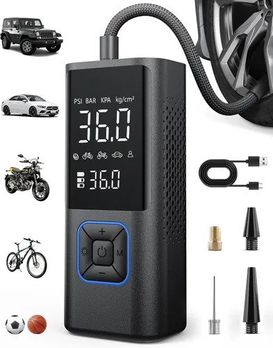 Vista 11 de Powools Inflador de neumáticos inalámbrico, compresor de aire portátil, bomba de aire de 150 PSI con función de apagado automático para neumáticos