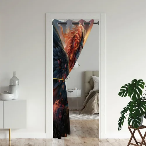 Vista 2 de Cortinas opacas de animales de fantasía para puertas, unicornio encantado, cortina opaca para armario de dormitorio de niños, aislamiento térmico