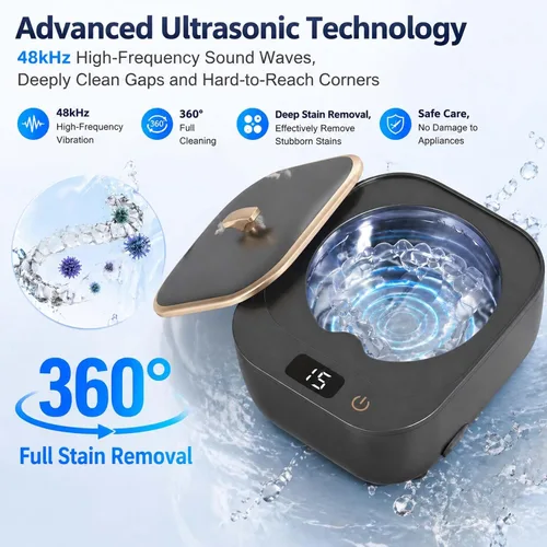 Vista 2 de Limpiador ultrasónico de retenedores – Máquina limpiadora de retenedores de 48 kHz para dentaduras, protectores bucales, alineador, cabezales
