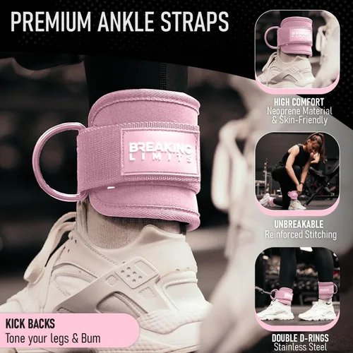 Vista 3 de BREAKING LIMITS Correas de tobillo para máquinas de cable para mujeres, juego de correas de tobillo para glúteos, accesorios de tobillo