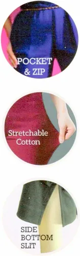 Vista 4 de ladyline Pantalones rectos elásticos de algodón para mujer, cierre elástico, un bolsillo