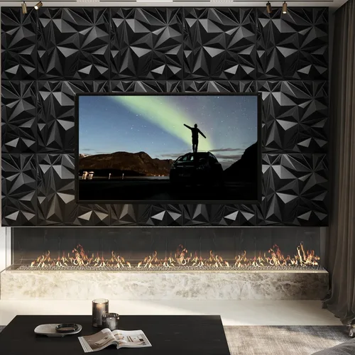 Vista 3 de STICKGOO Paquete de 12 Paneles de Pared 3D para Decoración de Pared Interior, Paneles de Pared de Acento con Diseño de Diamante Negro, 19.7''x19.7