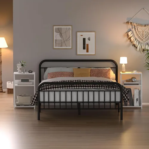 Vista 3 de LELELINKY - Mesa auxiliar blanca con almacenamiento, pequeña mesa de esquina con soporte para impresora para espacios pequeños, soporte para Modern