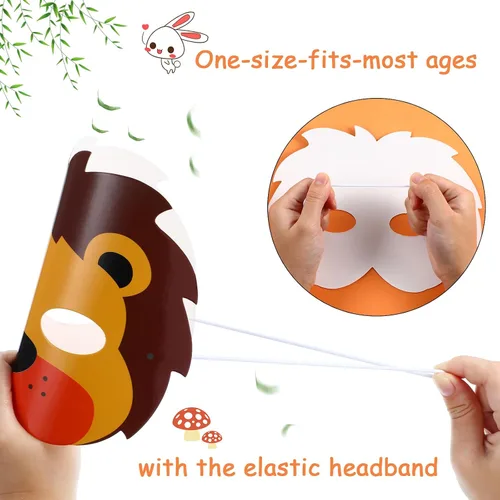 Vista 4 de Blulu 12 máscaras de animales para niños, amigos del bosque, máscaras de dibujos animados, animales del bosque de la selva, fiesta temática