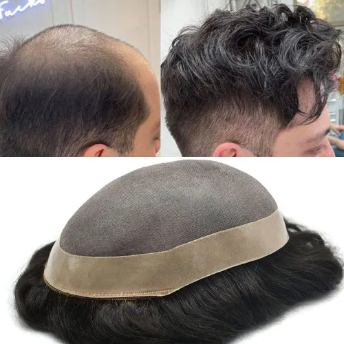 Vista 30 de Toupee - Sistema de cabello para hombre, monofilamento fino duradero, monofilamento europeo de repuesto para hombres, piezas de pelo