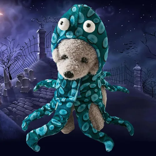 Vista 2 de SEIS Disfraz de pulpo para perro, ropa divertida de Halloween para mascotas Gorra con capucha para perros cosplay, gorro ajustable con gancho y lazo