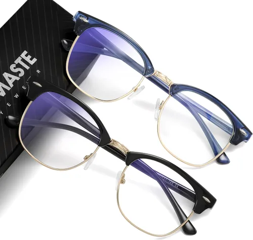 Vista 40 de Blue Light Blocking Glasses Anti Eyestrain Computer Gaming Glasses Vintage Half Frame UV Clear Lens for Women Men