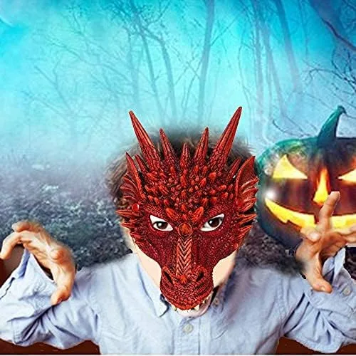 Vista 4 de Alodidae Máscara de dragón 3D, disfraz de fiesta de Halloween, cosplay para adultos y hombres, máscaras de media cara de animales aterradores