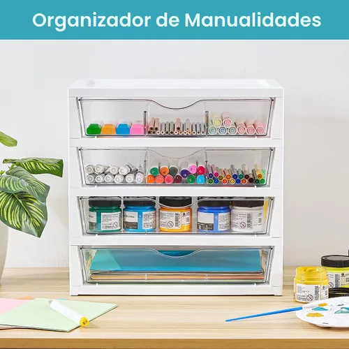 Vista 7 de Vtopmart - Organizador de escritorio de plástico transparente, organizador de archivos de escritorio de 4 niveles con cajones, organización