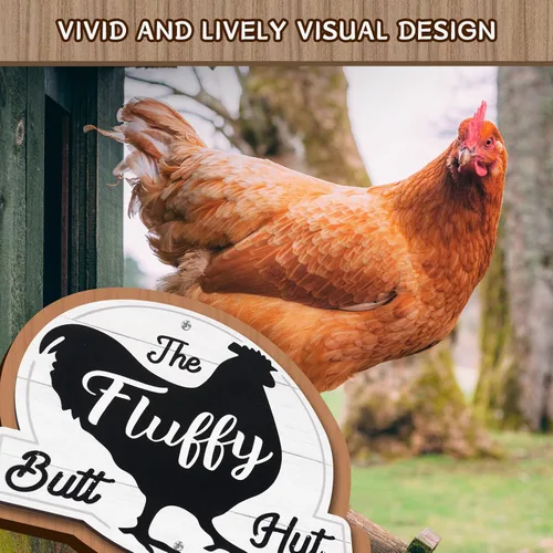 Vista 3 de The Fluffy Butt Hut Signs,cartel de gallinero, decoración de cobertizo de pollo para el hogar (blanco)