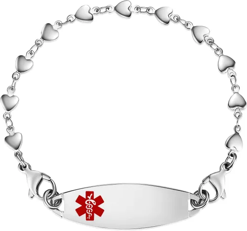 Vista 15 de Medical ID Bracelet for Women, Silver Heart Link, Interchangeable 7.5