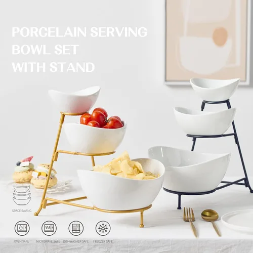 Vista 4 de Gomakren Juego de 3 platos decorativos de porcelana para servir platos especiales curvados profundos y grandes de Navidad, platos de regalo, juego