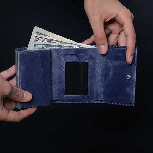 Vista 2 de wrop Cartera para hombre con tarjetero Bolsillo delantero y trasero Cartera minimalista Genunie Leaather para hombre, Azul, Cartera minimalista