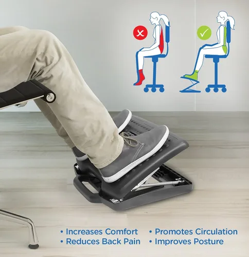 Vista 2 de Mount-It! Reposapiés para debajo del escritorio, altura ajustable e inclinación, reposapiés debajo del escritorio (3 a 15 pulgadas) con rodillos