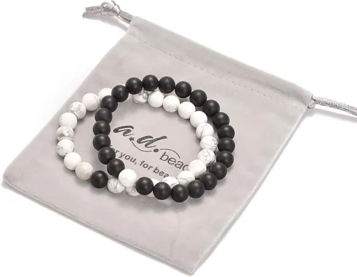 Vista 4 de AD Beads 2 pulseras elásticas de cuentas de distancia para él y para ella, pulsera de yoga de piedra natural