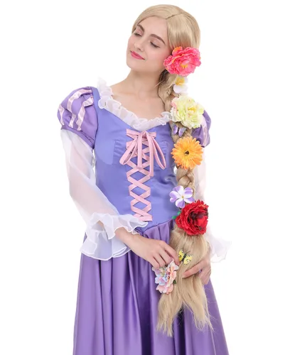 Vista 2 de Angelaicos Peluca de rapunzel para mujer con trenzas largas de 47 pulgadas de largo, con 10 flores