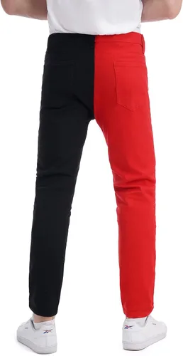 Vista 4 de LONGBIDA Pantalones de mezclilla ajustados para hombre con diseño de retazos elásticos de moda