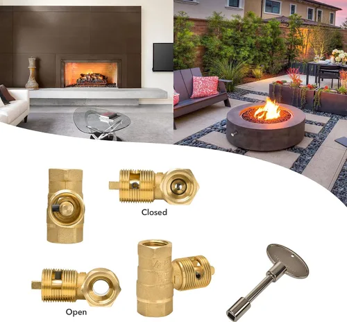 Vista 5 de Skyflame Kit de válvula de llave de gas recta de 1/2 pulgada para chimenea con brida con llave de 3 pulgadas y llave de 12 pulgadas