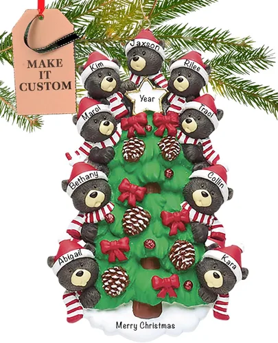 Vista 11 de Adorno personalizado de familia de 3 2025 Personalización gratuita las 24 horas Adornos de Navidad de oso negro para árbol Recuerdo