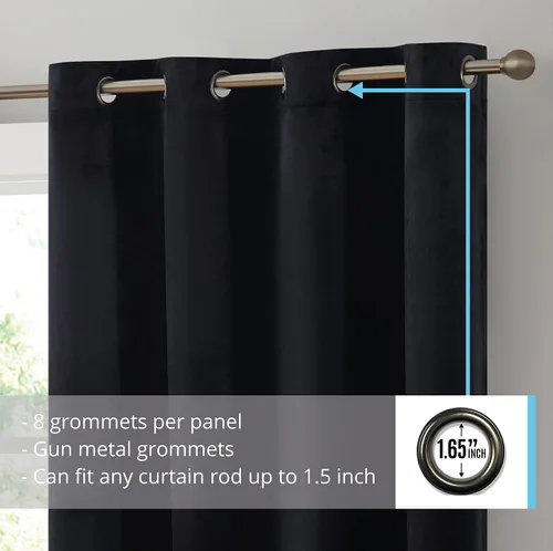 Vista 2 de HLC.ME Sawyer - Cortinas de ventana de terciopelo suave para filtrar la luz con ojales, juego de 2 paneles