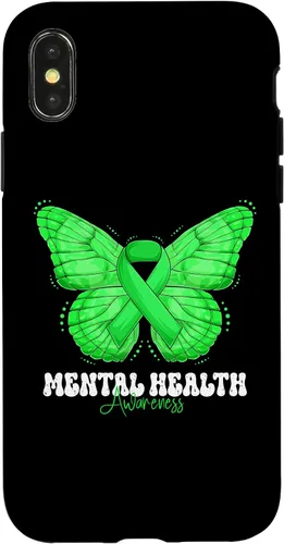 Vista 4 de Funda de mariposa con cinta verde para iPhone 15 Mental Health Awareness Month
