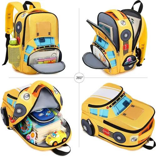 Vista 8 de LEDAOU Mochila escolar para niños y niñas con correa para el pecho, Autobús Amarillo, Mochilas Daypack