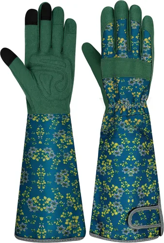 Vista 28 de Guantes largos de jardinería para mujer, guantes de cuero a prueba de espinas, guantes de trabajo transpirables para mujeres, patio, exteriores