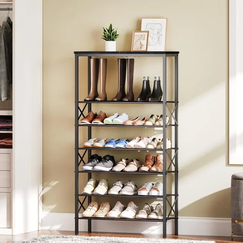 Vista 9 de YATINEY Zapatero de 8 niveles, organizador de almacenamiento de zapatos de gran capacidad que sostiene 32 pares, resistente y estable, para entrada