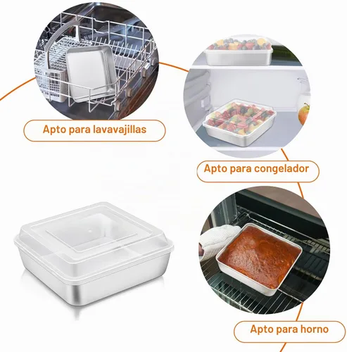 Vista 6 de TeamFar Molde cuadrado para tartas de 6 pulgadas, mini molde cuadrado de acero inoxidable para hornear asar, saludable y resistente, diseño de una