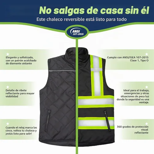 Vista 6 de JORESTECH Chaleco de Seguridad Aislado Reversible de Alta Visibilidad con Cinta Reflectante Conforme a ANSI Negro