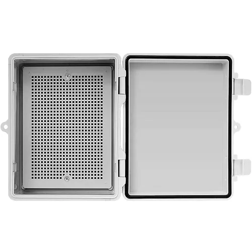 Vista 3 de Co. ABS 6.6" x 8.7" x 4.3" impermeable IP67 caja electrónica con bisagras con placa de montaje, soporte, cubierta de plástico y clips