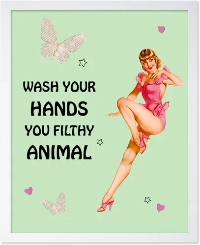 Vista 42 de Poster Master Pin Up Girl Poster - Better Late Than Ugly Print - Butterfly Art - Modern Art - Trendy Art - Gift for Men & Women - Funny Decor for