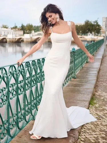 Vista 9 de Vestido de novia formal sin tirantes con encaje, largo de sirena para mujer 2019 WD162