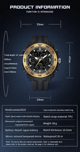 Vista 5 de KXAITO Men's Stainless Steel case Sports Watch Military Watch Outdoor LED Stopwatch Digital Electronic Large Dual Display Waterproof Tactical Army