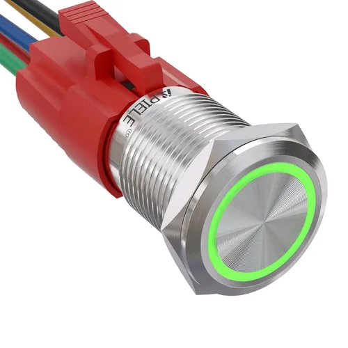 Vista 19 de APIELE - Interruptor de botón de encendido de pestillo de 16mm, 12 V CC, carcasa negra con cabeza de ojo de ángel LED para orificio de montaje