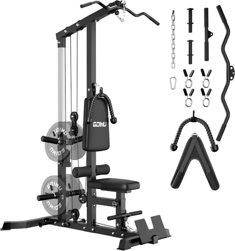 Vista 12 de LS01 Máquina de tracción LAT, máquina de cable para remo LAT con abdominales, torre LAT con accesorios de remo con cable, estaciones de polea 3 en 1