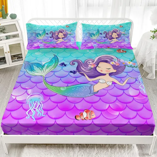 Vista 11 de AILONEN Axolotl - Juego de sábanas bajeras para niños, tamaño individual XL, color rosa y azul degradado kawaii, lindas sábanas de fresa salamandra