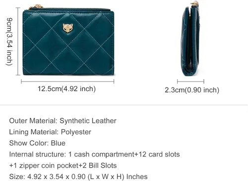 Vista 2 de FOXLOVER RFID - Mini portatarjetas de cuero genuino para mujer, cartera pequeña de cuero para tarjetas, Azul A