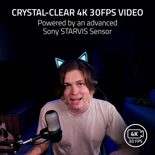 Vista 3 de Razer Kiyo V2 Webcam para transmisión y colaboración 4K 30 Fps, negro