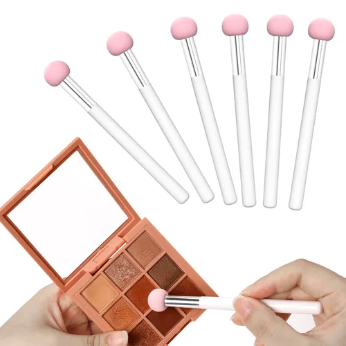 Vista 9 de 6 piezas de esponja de base para polvo, esponja de maquillaje con mango, esponjas de maquillaje de hongos, esponja correctora, cepillo de Negro