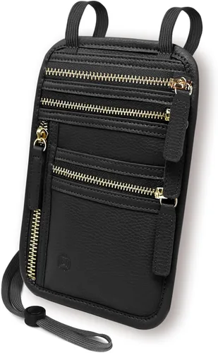 Vista 12 de Sizobi Cartera de cuello para mujeres y hombres, con bloqueo RFID para Negro