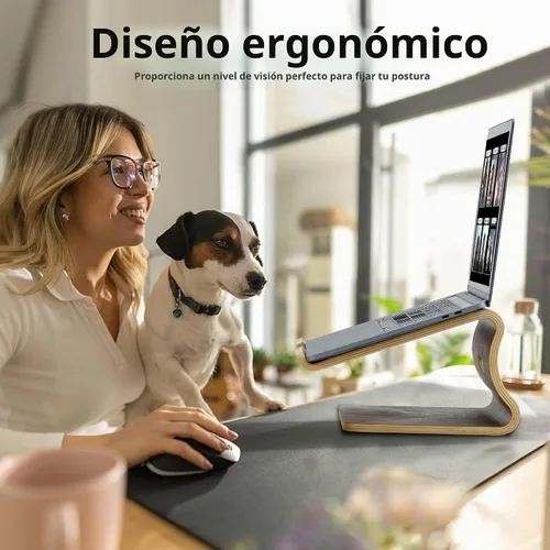 Vista 6 de SAMDI Soporte de madera para computadora de escritorio, soporte para laptop, soporte de computadora de refrigeración de madera, adecuado