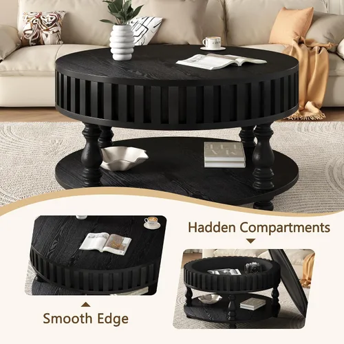 Vista 4 de TesNus Mesa auxiliar redonda de 31.5 pulgadas con almacenamiento, mesa de centro de madera moderna para sala de estar, mesa central pequeña