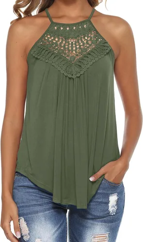 Vista 8 de Bluetime Halter Tops Women Sleeveless Crochet Flowy Cute Summer Tank Tops Negro