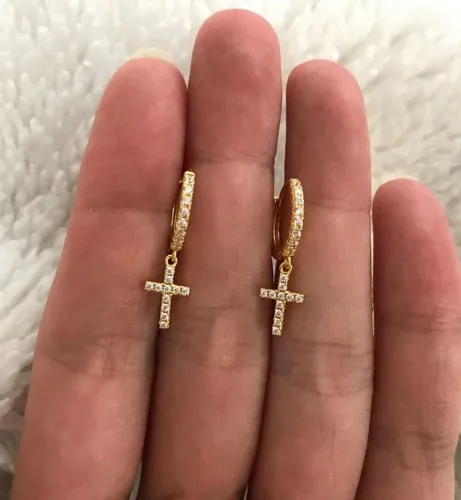 Vista 5 de Gold Mini Dangle Huggie Earrings for Women, Dainty 14K Gold Plated Cubic Zirconia Small Hoop Earrings with Charm Drop, Jewelry Gift for Girls and