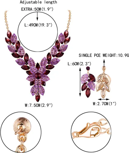 Vista 5 de EVER FAITH Juego de aretes de cristal elegante para mujer, diseño de flores y hojas